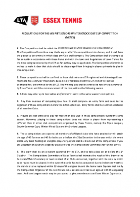 REGULATIONS FOR THE IAN PITT WINTER SENIOR MENS WINTER KNOCK OUT COMPETITION