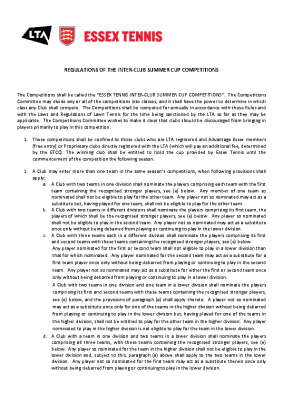 REGULATIONS FOR THE INTER CLUB SUMMER CUP COMPETITION