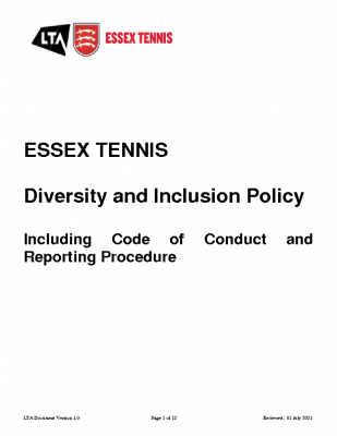 ESSEX TENNIS DIVERSITY AND INCLUSION POLICY UPDATED JULY 21