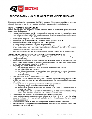 ESSEX TENNIS PHOTOGRAPHY AND FILMING BEST PRACTICE GUIDANCE UPDATED AUGUST 21