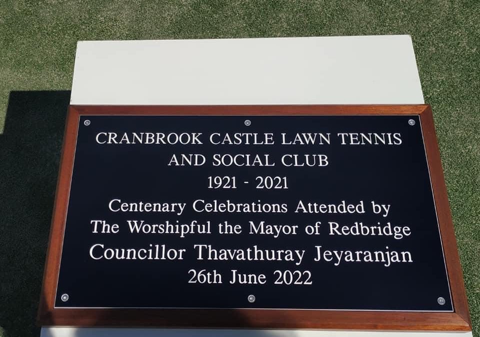 Cranbrook Castle LTC Centenary Commemorative Plaque
