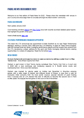 Padel Newsletter – December 2022