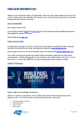 Padel Newsletter – November 2022