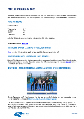 Padel Newsletter – January 2023