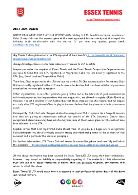 Essex Tennis AGM Jan 23 Questions clarified