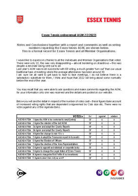 Essex Tennis online AGM Feb 22 Notes and Conclusions