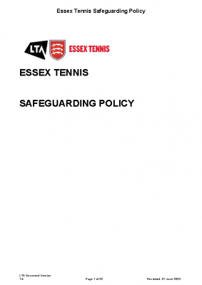 Essex Tennis Safeguarding Policy Oct 23