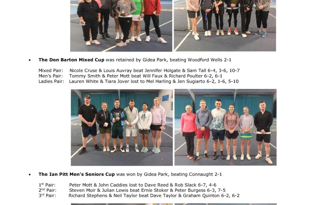 Essex Tennis Winter Knock Out Cups Finals Day Sunday 3 March 24