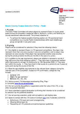 Essex Padel Team Selection Policy 2025